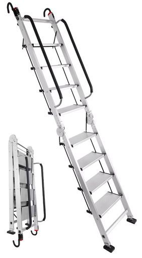 はしご折り畳み屋根裏はしご足置き広い耐荷重150 kg 50.5幅x 257高さcmアルミ脚立アームレストと滑り止めフック付き軽量安定感折りたたみ梯子多機能持ち運び便利室内屋外両用日本語説…