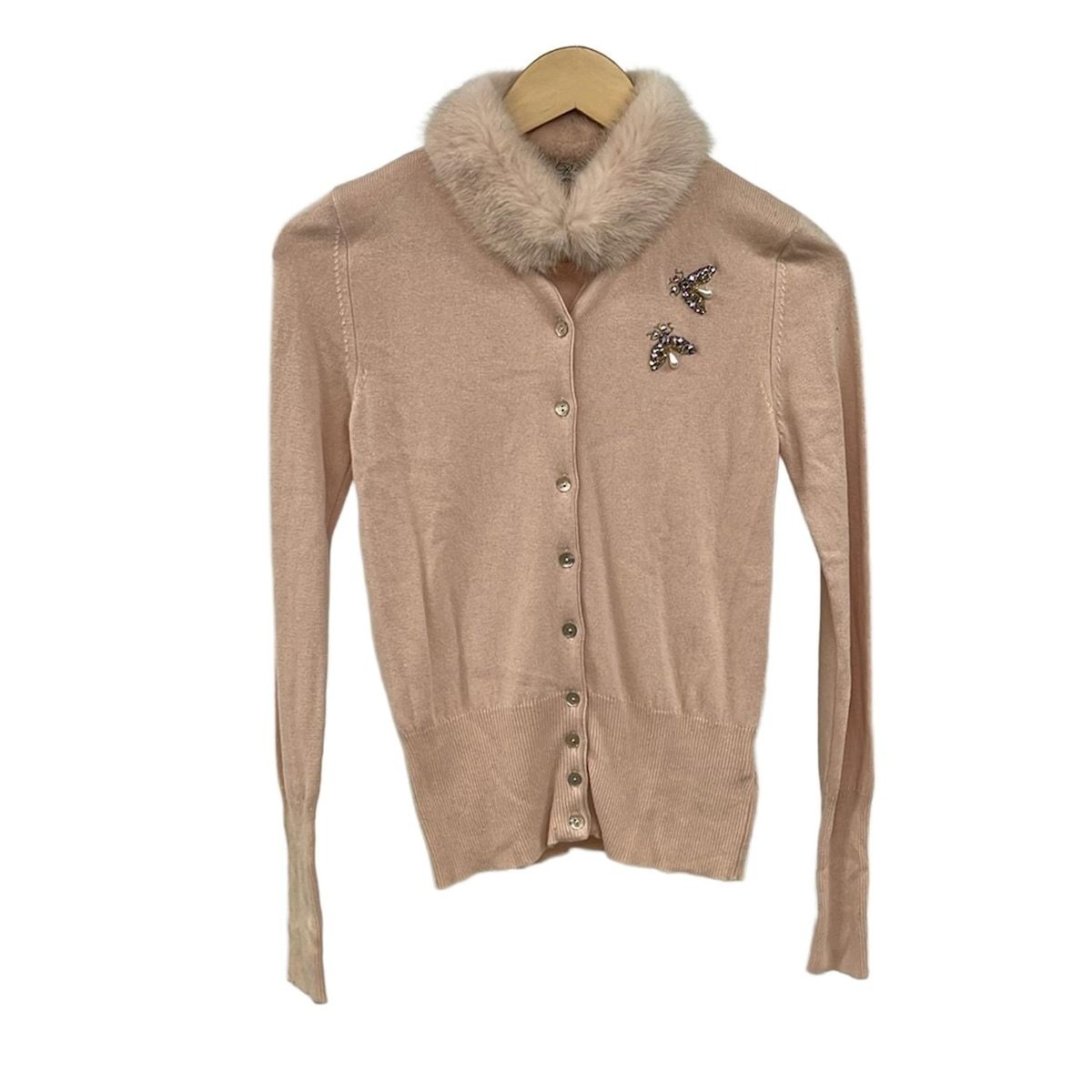 ANNA ブルマリン アンナモリナーリ カーディガン サイズ40 M レディース - ライトピンク 長袖|ビーズ|ビジュー