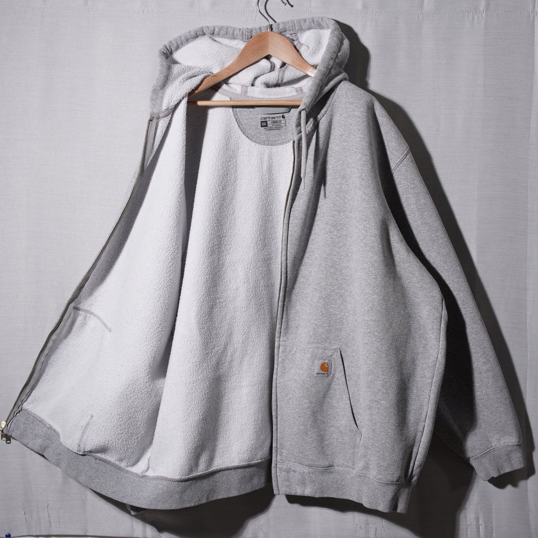 美品 カーハート Carhartt ジップパーカー XXL グレー ロゴ刺繍 ルーズ 