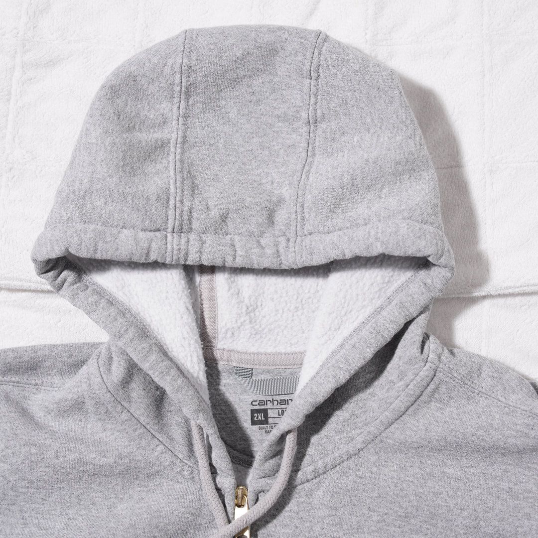 美品 カーハート Carhartt ジップパーカー XXL グレー ロゴ刺繍 ルーズ
