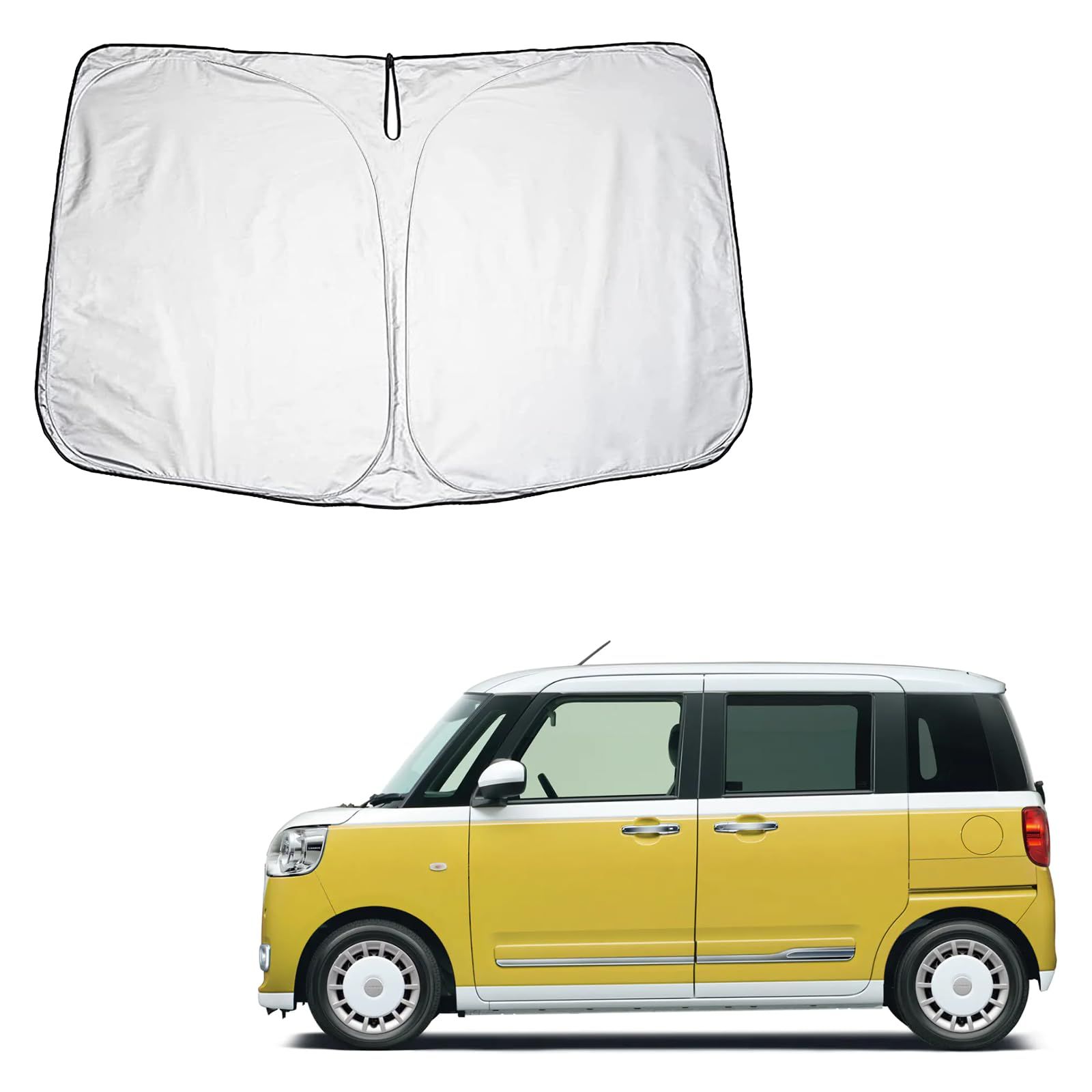 車用サンシェード フロントガラス用 ダイハツ ムーヴキャンバス LA850S / LA860S R4.7~/ムーヴキャンバス LA800S/LA810S 2016~ に対応 折り畳み式 収納袋付