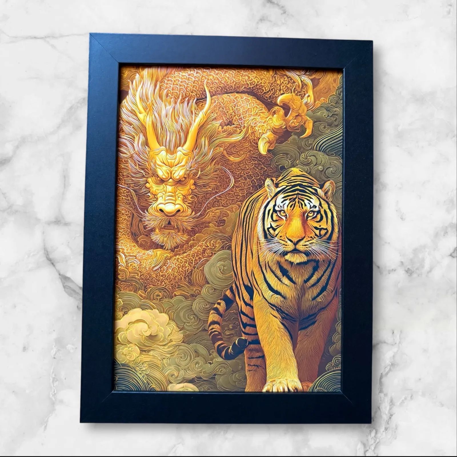 龍 虎 2L アート 高画質 額付き 開運 風水 金運 インテリア 絵画 置物