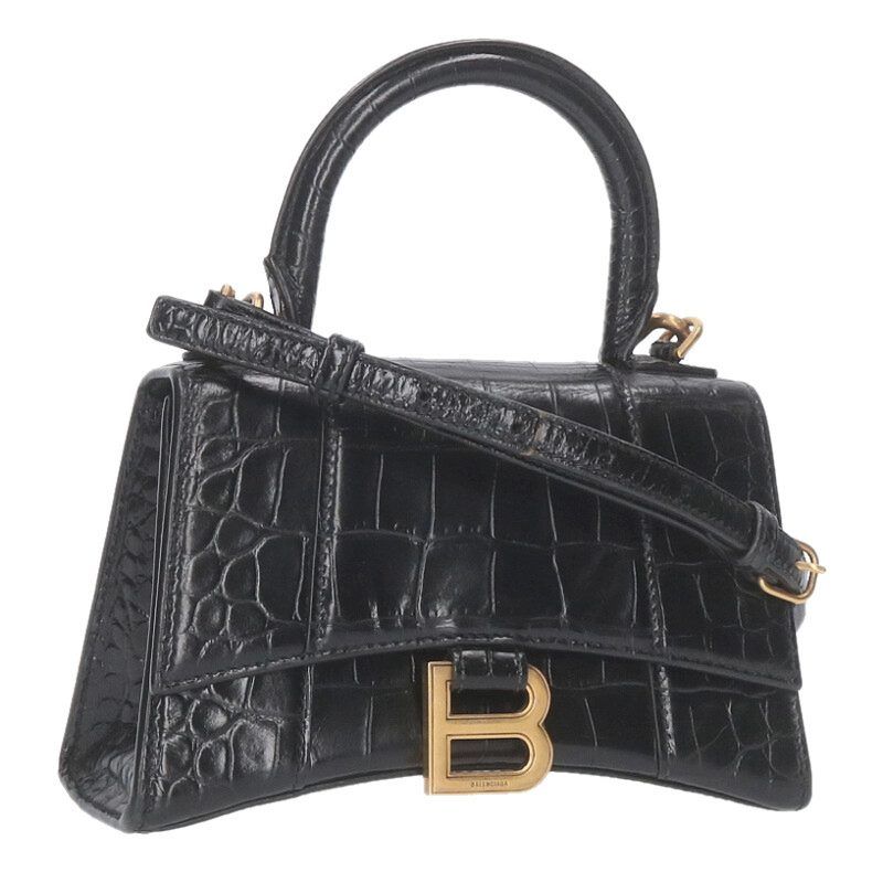 最終値下！バレンシアガ 592833 XS アワーグラス クロコ 2WAYバッグ BALENCIAGA(バレンシアガ) アワーグラスXS 2WAY クロコ型押し レザー