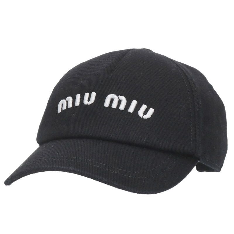 ミュウミュウ ベースボールキャップ　刺繍ロゴ　黒　超美品 ミュウミュウ 5HC179 ロゴ刺繍ベースボールキャップ レディース S