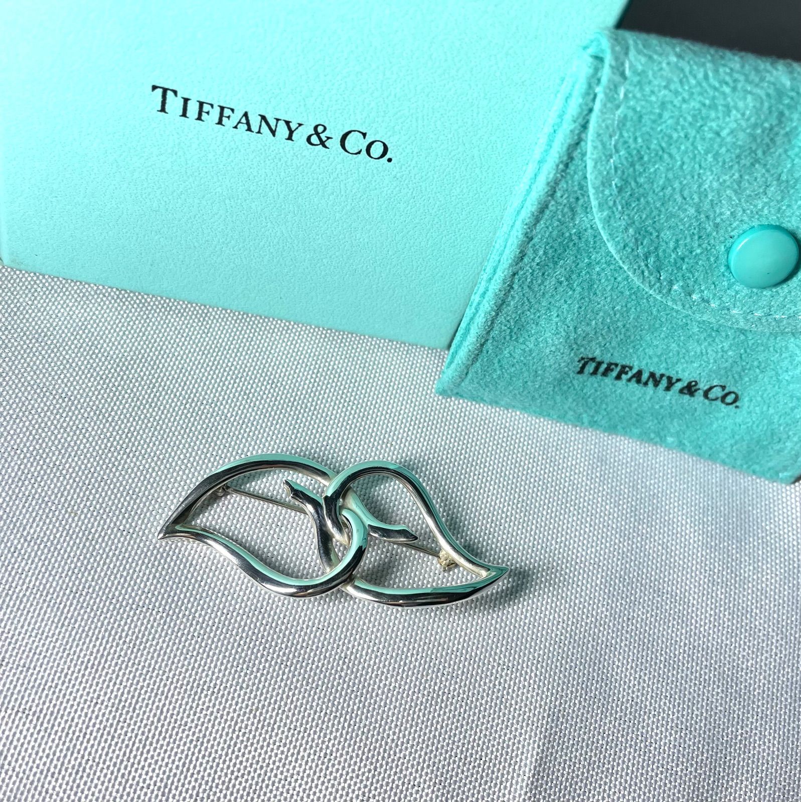 Tiffany ティファニー ダブルリーフデザイン ブローチ ヴィンテージ スターリングシルバー SV 925 男女兼用 付属品あり