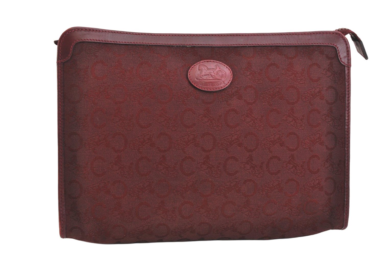 CELINE セリーヌ C マカダム 馬車 クラッチバッグ キャンバス レザー ボルドー 5408 N