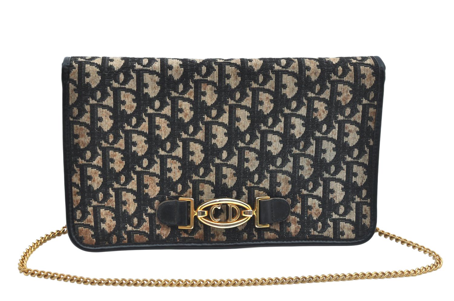 Christian Dior ディオール トロッター チェーン ショルダークロスボディーバッグ キャンバス ブルー L 2968