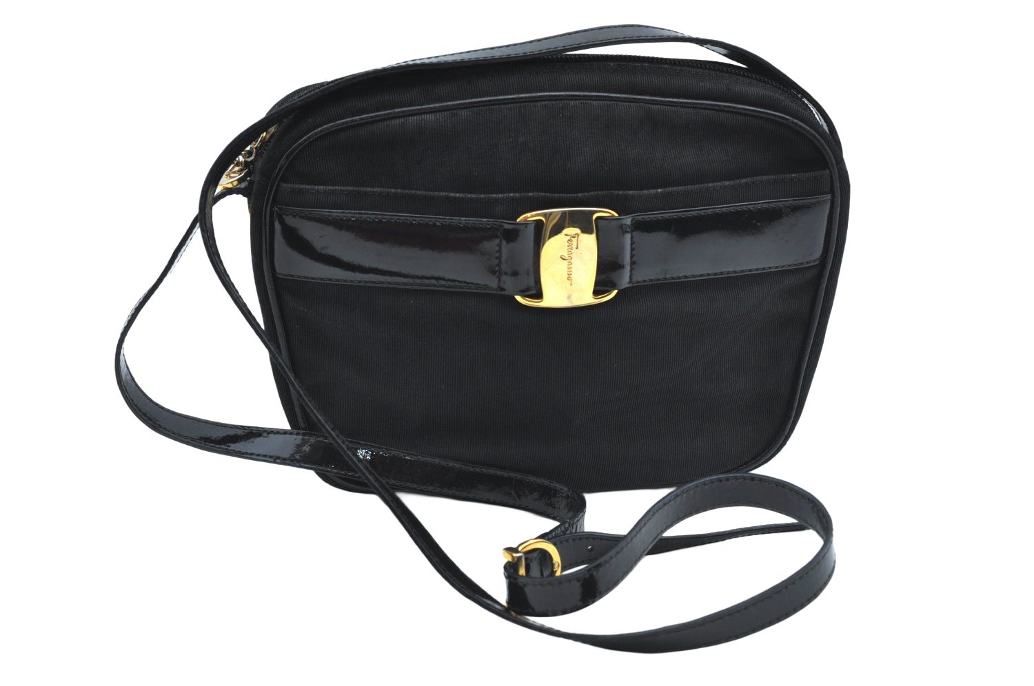 Salvatore Ferragamo フェラガモ ヴァラ ショルダークロスバッグ ナイロン レザー ブラック SF L 2969