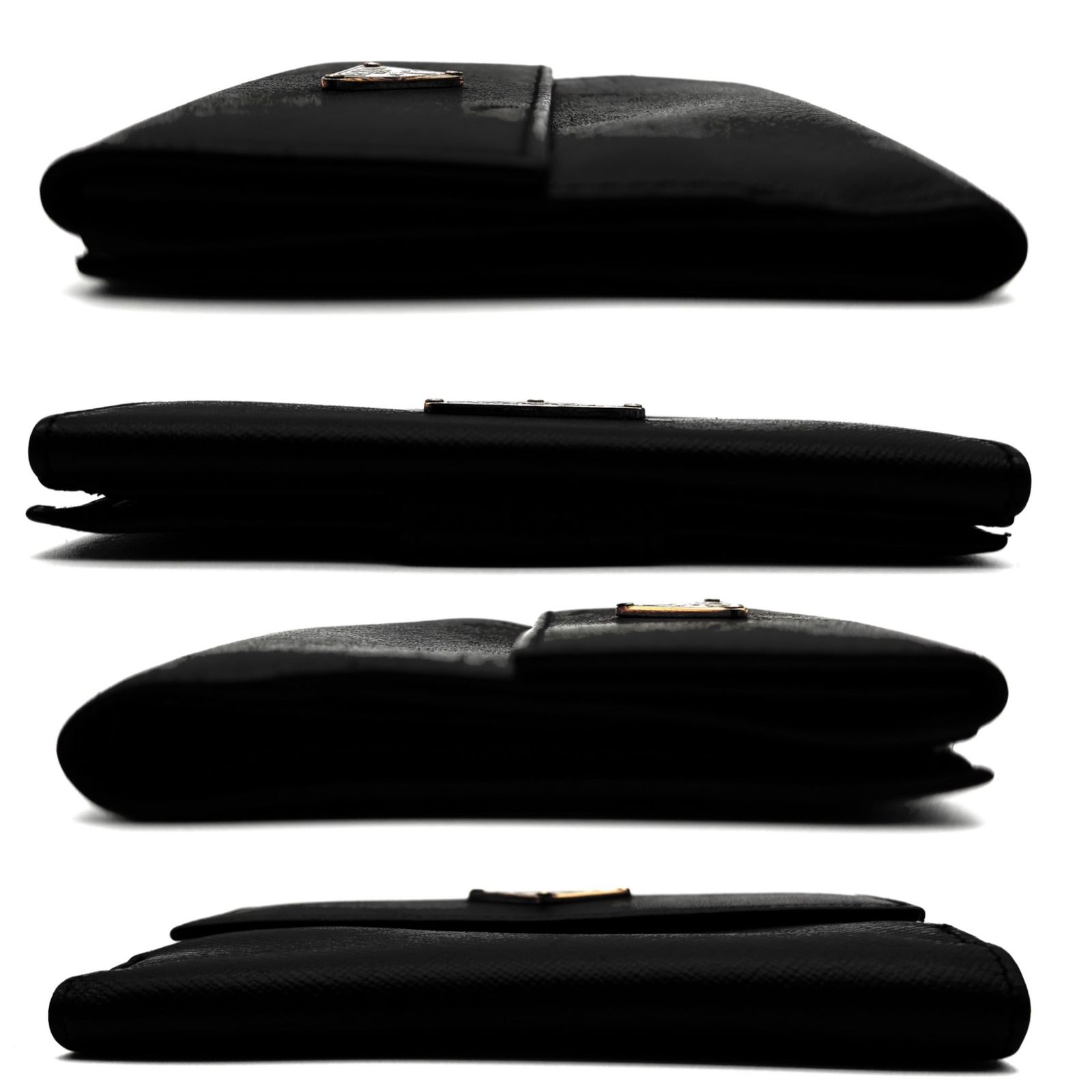  PRADA プラダ 三つ折り財布 三角ロゴ サフィアーノレザー コンパクト 小銭入れ レディース メンズ ユニセックス ブラック 黒 長財布 小物