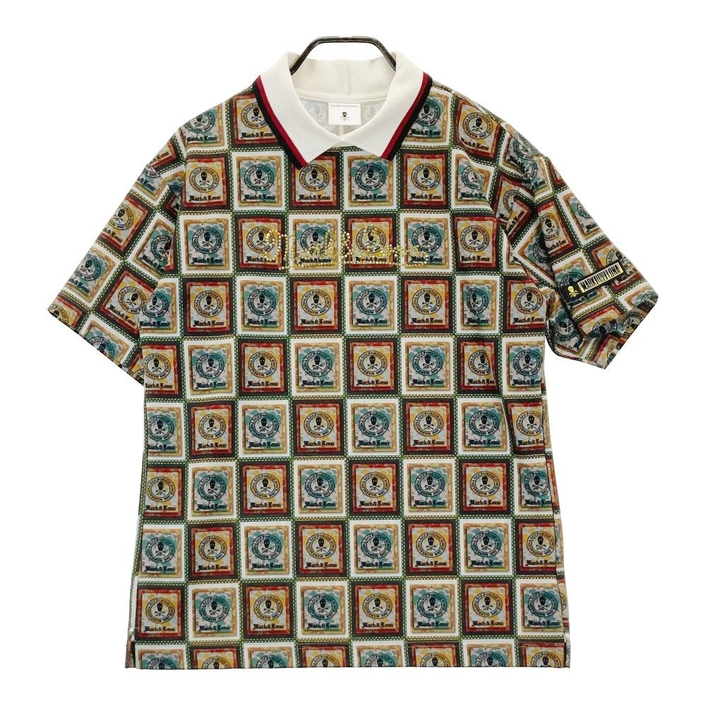 サイズ 48 MARK-LONA マークアンドロナ 2025年モデル 襟付 半袖Tシャツ ロゴ 総柄 グリーン系 ゴルフウェア メンズ ストスト