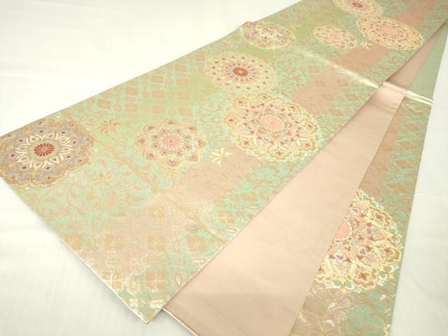 平和屋着物▽六通柄袋帯 正倉院花文 金糸 引箔 正絹 逸品 DABA4025az