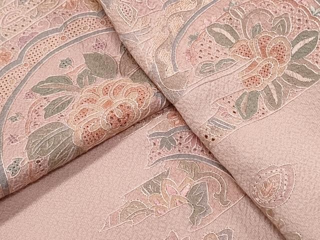 平和屋着物●中国三大刺繍　スワトウ刺繍　小紋　吉祥花文　蒸栗色　正絹　逸品　未使用　CABA1689ut 平和屋着物▽中国三大刺繍 スワトウ刺繍 総刺繍 色留訪問着 吉祥花文