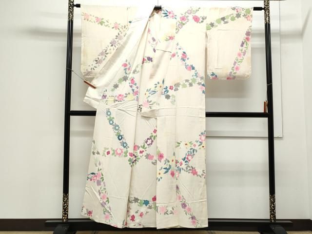 平和屋着物▽上質な小紋 単衣 草花文 金銀彩 正絹 逸品 CABB6922th