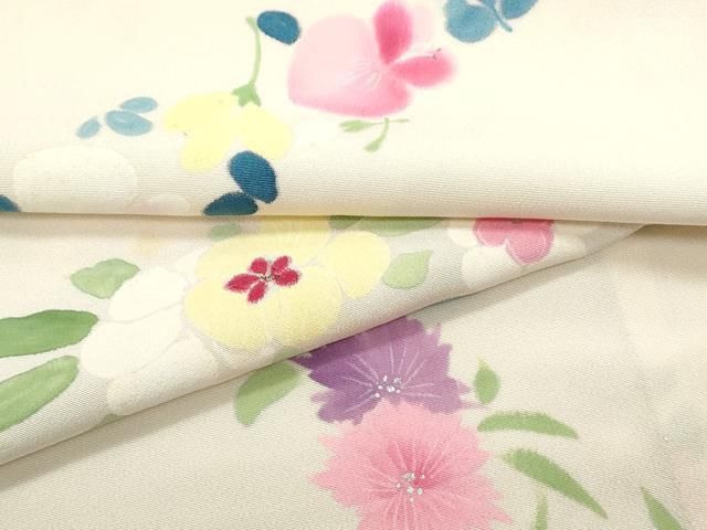 平和屋着物▽上質な小紋　単衣　風景花文　金銀彩　正絹　逸品　AABB9226jh 平和屋着物▽上質な小紋 単衣 草花文 金銀彩 正絹 逸品 CABB6922th