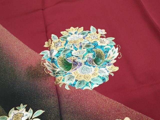 平和屋着物●豪華振袖　刺繍　花蝶文　暈し染め　金銀彩　銀通し地　正絹　逸品　AABE0022cs 平和屋着物▽豪華振袖 正倉院向かい鳥花文 暈し染め 金銀彩 正絹 逸品