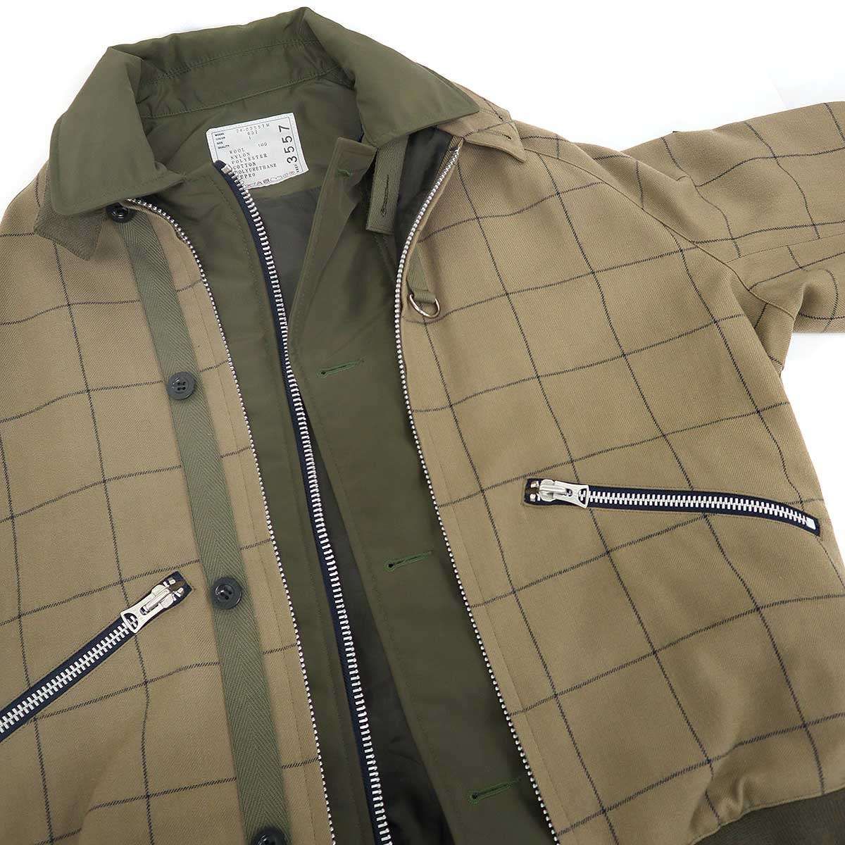 sacai サカイ 24AW Windowpane Blouson ジップアップジャケット 24