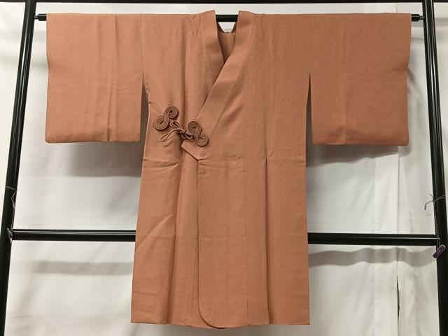 平和屋着物＃道中着 干割れ文 土器色 ロング丈 正絹 逸品 CABB5448ua