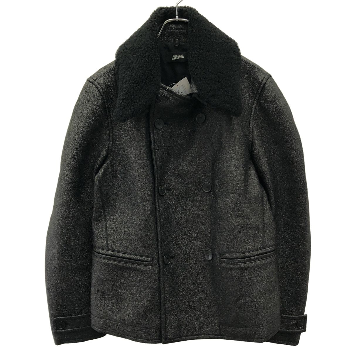 Jean Paul ジャンポールゴルチェ ボアカラーシワコーティングPコート SCJH-CA 1-1021 ブラック 48