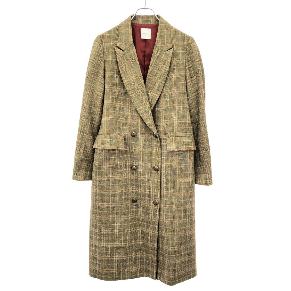 Ameri VINTAGE アメリ ヴィンテージ 別注グレンチェック柄ダブルコート ベージュ F