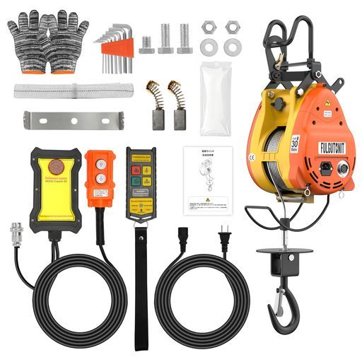 Fulgutonit電動ウインチ電動ホイスト100 V定格荷重500 kg揚程30 m 1800 W小型クレーン吊下げ式巻き上げ機ポータブル無線リモコン|有線制御2 WAY制御方式過巻き防止機能