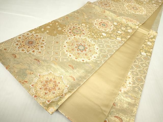 平和屋着物▽六通柄袋帯 正倉院花文 金銀糸 正絹 逸品 DABA4145az
