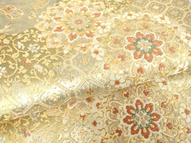 平和屋着物▽六通柄袋帯 正倉院花文 金銀糸 正絹 逸品 DABA4145az