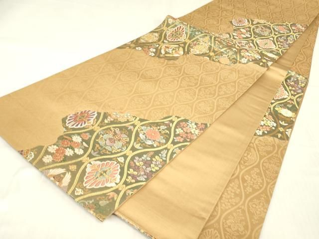 平和屋着物●全通柄袋帯　組織　亀甲繋ぎ　金糸　正絹　逸品　CABA4952hy 平和屋着物▽六通柄袋帯 立涌双鶴舞蝶文 金糸 正絹 逸品 DABA4156az