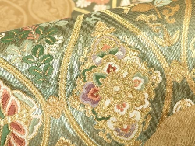 平和屋着物▽六通柄袋帯 立涌双鶴舞蝶文 金糸 正絹 逸品 DABA4156az