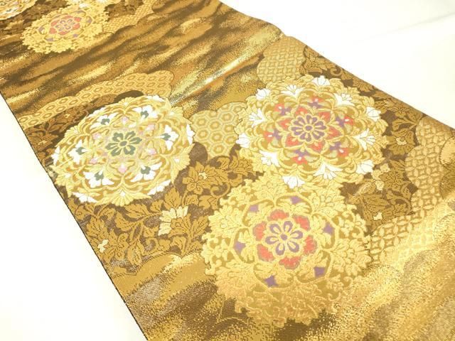 平和屋着物▽佐賀錦 六通柄袋帯 正倉院花文 金糸 正絹 逸品 DABA4162az