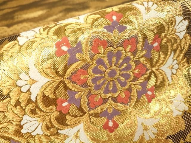 平和屋着物▽佐賀錦 六通柄袋帯 正倉院花文 金糸 正絹 逸品 DABA4162az