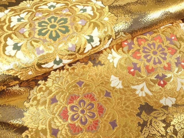 平和屋着物▽佐賀錦 六通柄袋帯 正倉院花文 金糸 正絹 逸品 DABA4162az