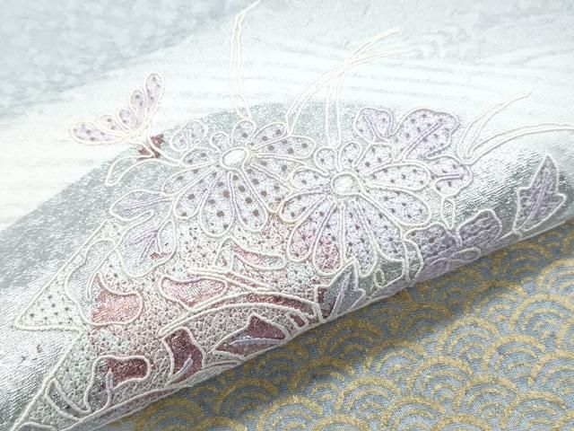 平和屋着物▽中国三大刺繍 スワトウ刺繍 総刺繍 訪問着 扇面花文 暈し