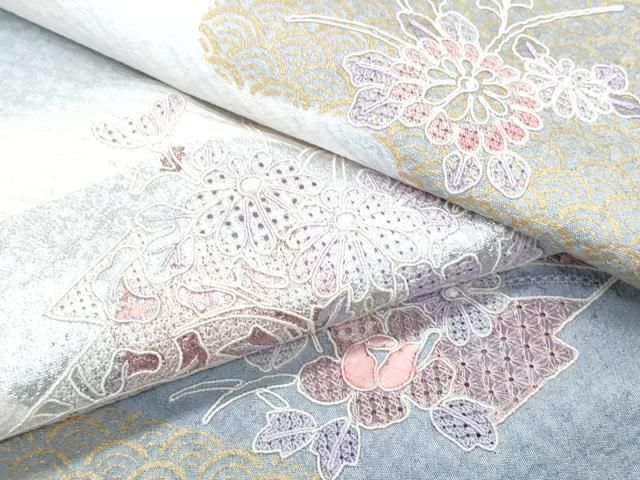 平和屋着物▽中国三大刺繍 スワトウ刺繍 総刺繍 訪問着 扇面花文 暈し