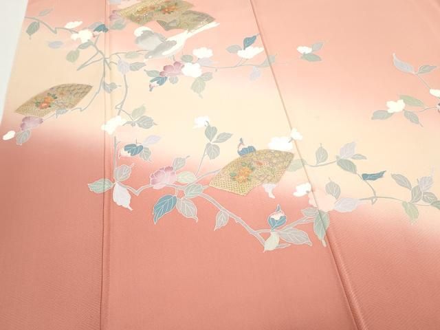 平和屋着物▽中国三大刺繍 スワトウ刺繍 総刺繍 訪問着 扇面花鳥文