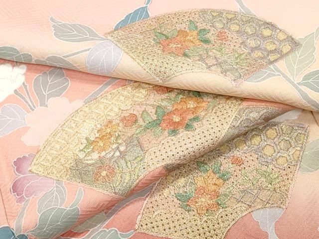 平和屋着物▽中国三大刺繍 スワトウ刺繍 総刺繍 訪問着 扇面花鳥文