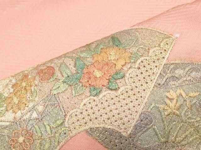 平和屋着物▽中国三大刺繍 スワトウ刺繍 総刺繍 訪問着 扇面花鳥文