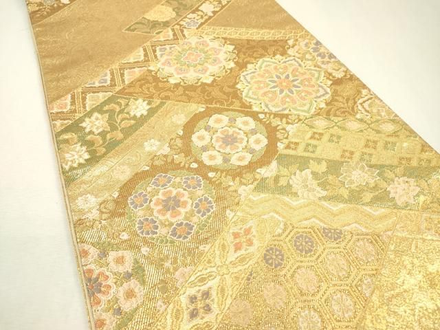 平和屋着物▽六通柄袋帯 唐織 吉祥正倉院花文 金糸 正絹 逸品