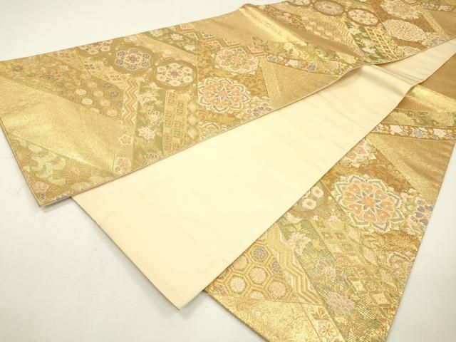 平和屋着物▽六通柄袋帯 唐織 吉祥正倉院花文 金糸 正絹 逸品