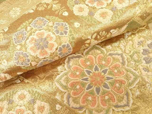 平和屋着物▽六通柄袋帯 唐織 吉祥正倉院花文 金糸 正絹 逸品