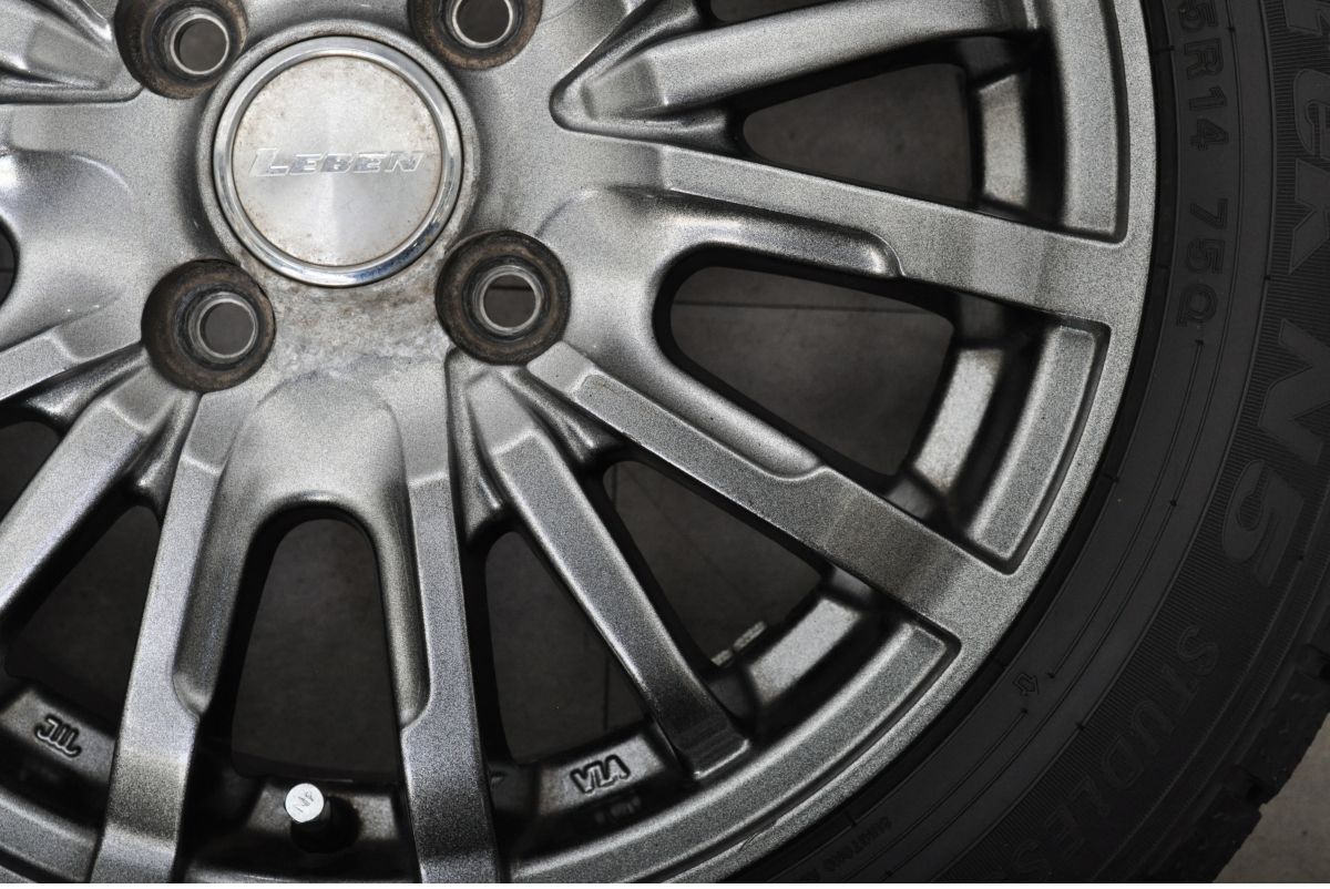  2本イボ付 バリ溝 LEBEN 14 in 4.5 J 45 PCD 100 ノーストレックN 5 155|65 R N-BOX デイズ ワゴンR スペーシア アルト タント ムーブ 14インチ タイヤ ホイールセット