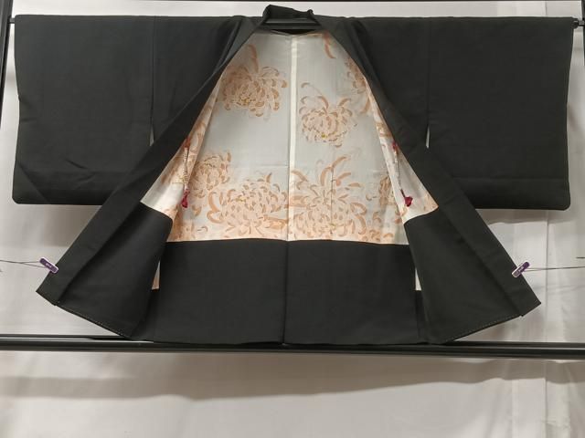 平和屋着物＃羽織 寿光織 扇面花文 黒地 金銀糸 正絹 逸品 CABB5479ua