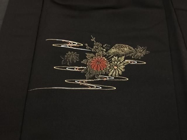 平和屋着物＃羽織 寿光織 扇面花文 黒地 金銀糸 正絹 逸品 CABB5479ua