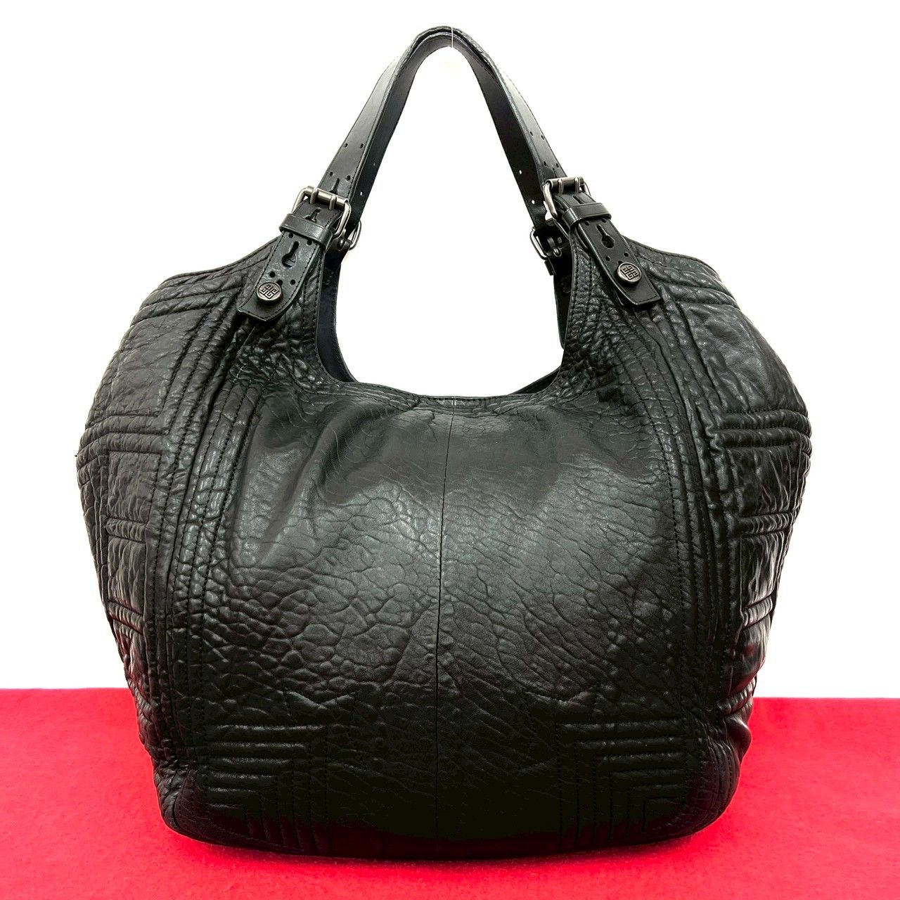 品 ジバンシィ 4 Gロゴ 金具 ステッチ レザー 本革 トートバッグ セミ ショルダーバッグ ハンドバッグ ブラック 84016