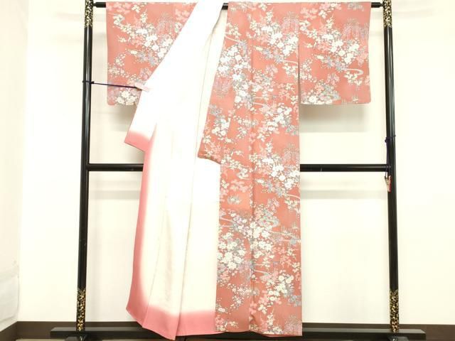 平和屋着物□上質な小紋 流水花鳥文 暈し染め 正絹 逸品 DABB2117cd