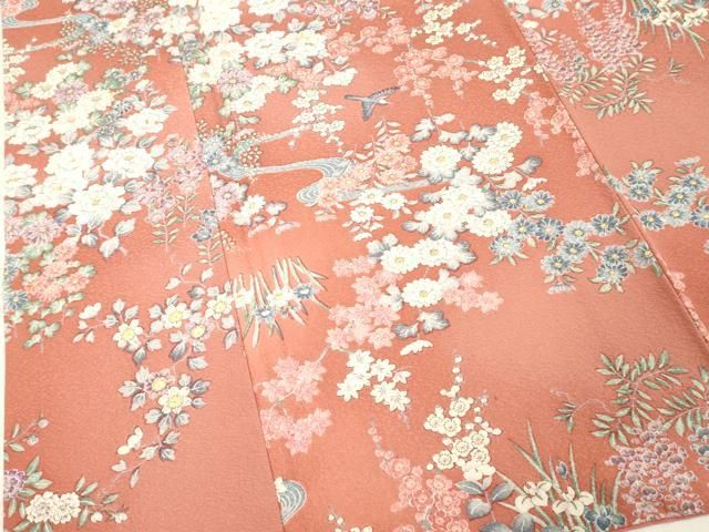 平和屋着物□上質な小紋 流水花鳥文 暈し染め 正絹 逸品 DABB2117cd