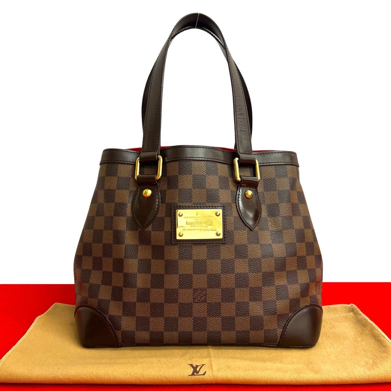 袋付き LOUIS VUITTON ルイヴィトン ハムステッド ダミエ レザー 本革 セミ ショルダーバッグ ミニ トートバッグ ブラウン 11-10