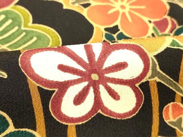 平和屋着物□上質な小紋 御所車花文 黒地 正絹 逸品 未使用 DABB2125cd