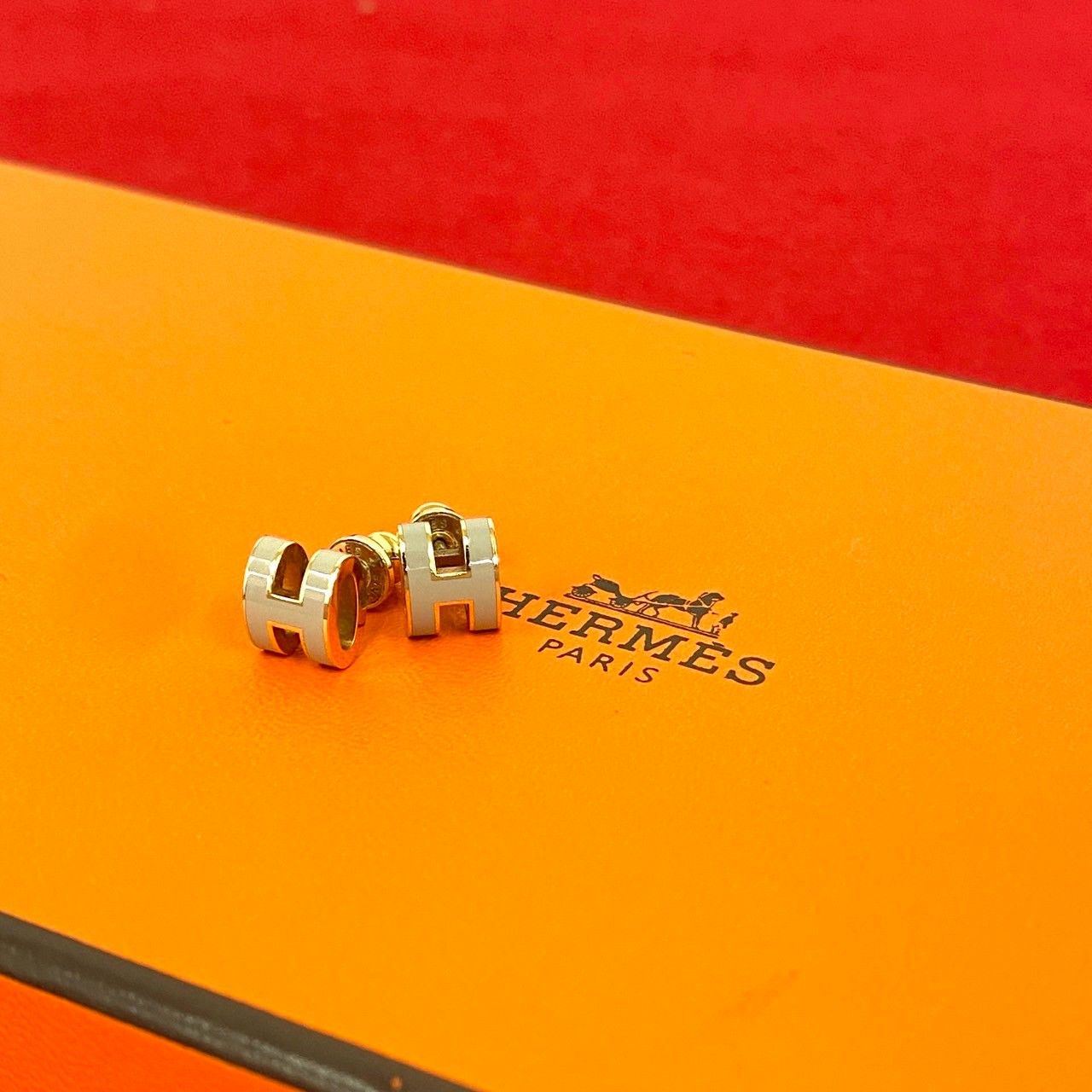 最終お値下げ〜8/30未使用新品　エルメス　ミニポップh ピアス　マロングラッセ 極 美品 HERMES エルメス ミニ ポップアッシュ H ロゴ GP ピアス