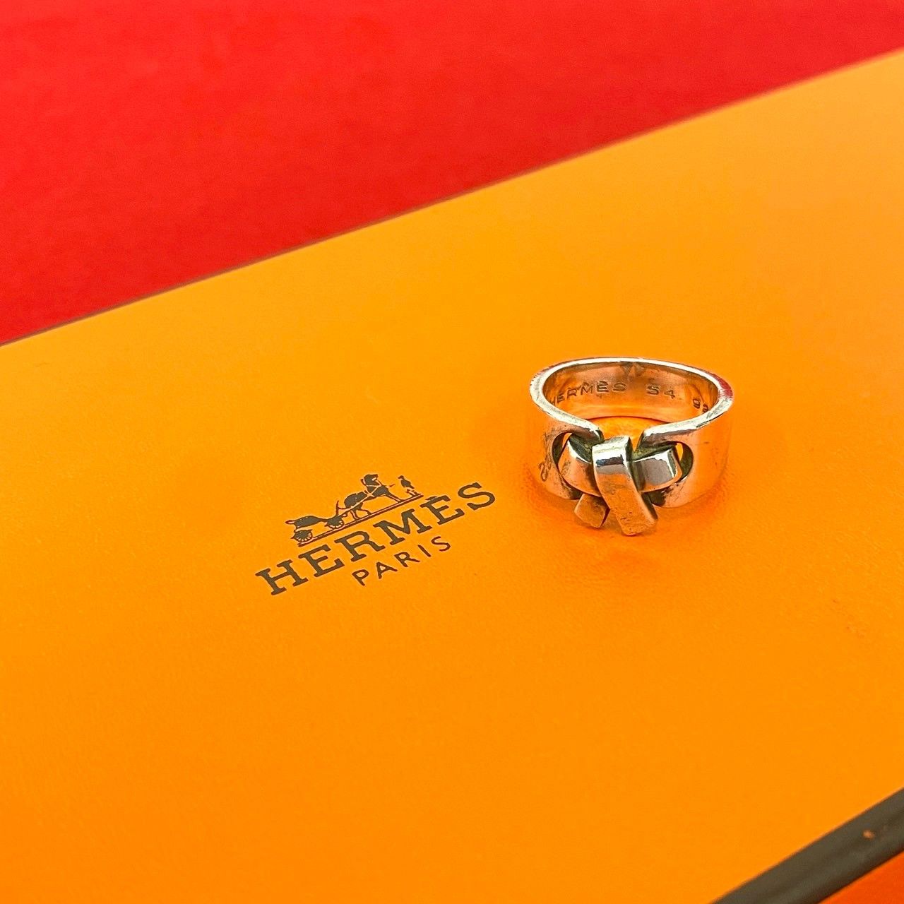 極 美品 HERMES エルメス ラセット リング リボン モチーフ シルバー