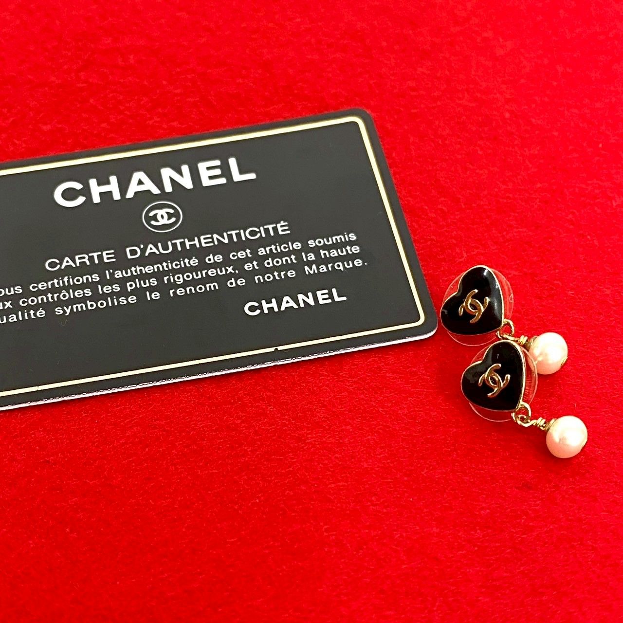 コメあり 04 A CHANEL シャネル ココマーク ハート モチーフ GP フェイクパール ピアス アクセサリー ゴールド ブラック 133-3